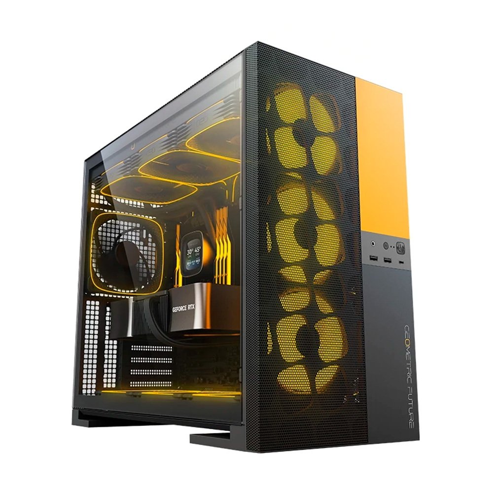 Gabinete Gamer Geometric Future Model 5 Vent, Mid Tower, ATX, Lateral em Vidro, Mesh Frontal, Preto e Amarelo - GEO-M5V-BY Gabinete Gamer Geometric Future Model 5 Vent, Mid Tower, ATX, Lateral em Vidro, Mesh Frontal, Preto e Amarelo - GEO-M5V-BY