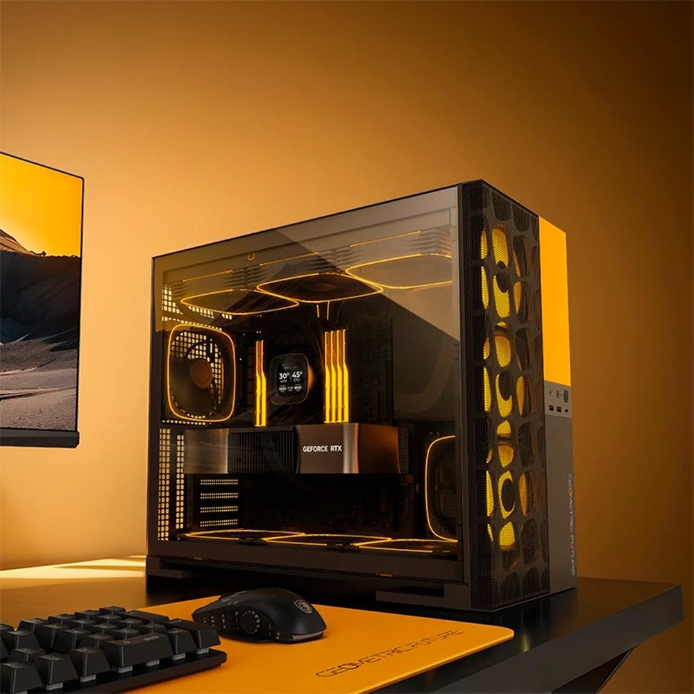 Gabinete Gamer Geometric Future Model 5 Vent, Mid Tower, ATX, Lateral em Vidro, Mesh Frontal, Preto e Amarelo - GEO-M5V-BY Gabinete Gamer Geometric Future Model 5 Vent, Mid Tower, ATX, Lateral em Vidro, Mesh Frontal, Preto e Amarelo - GEO-M5V-BY