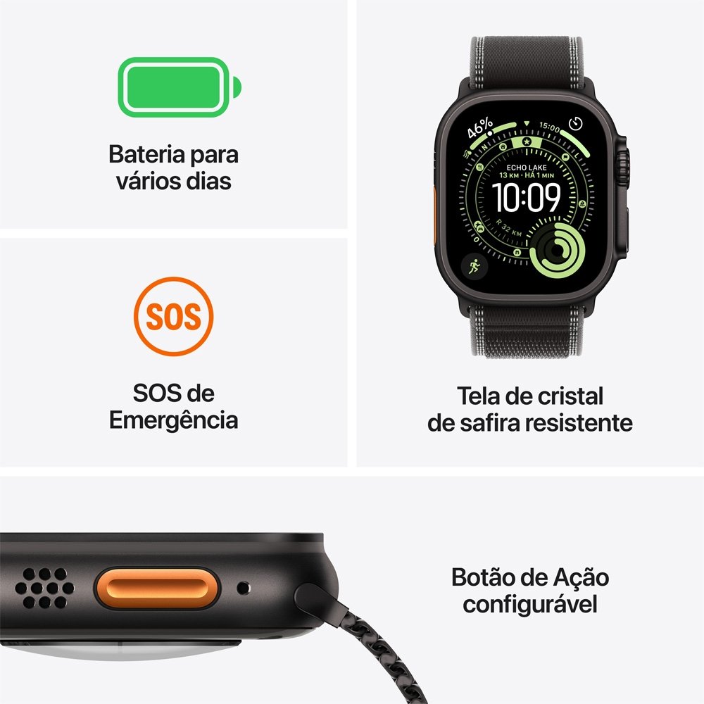 Apple Watch Ultra 3 GPS + Cellular, Caixa Preta de Titânio de 49 mm, Pulseira loop Alpina Preta, M - MF0V4BE/A