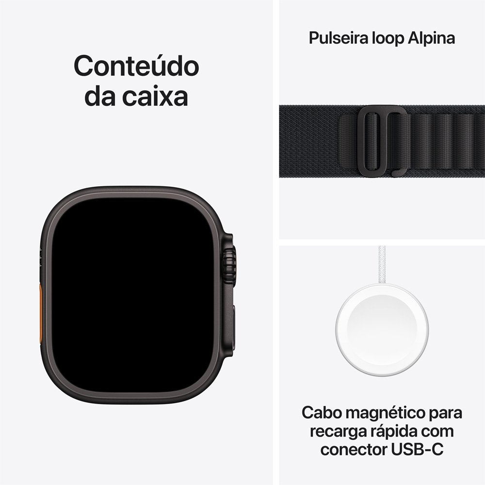 Apple Watch Ultra 3 GPS + Cellular, Caixa Preta de Titânio de 49 mm, Pulseira loop Alpina Preta, M - MF0V4BE/A