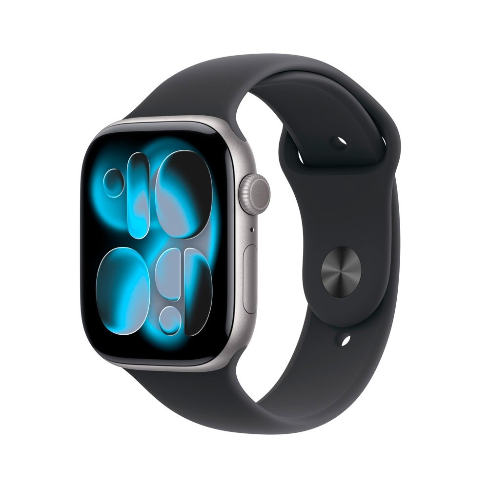 Apple Watch Series 11 GPS + Cellular, Caixa Cinza-espacial de Alumínio de 46 mm, Pulseira esportiva Preta, Tamanho M/G - MFCA4AM/A