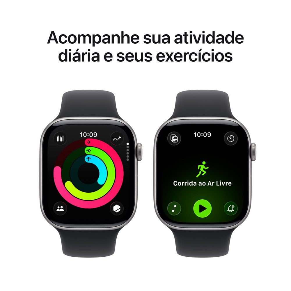 Apple Watch Series 11 GPS + Cellular, Caixa Cinza-espacial de Alumínio de 46 mm, Pulseira esportiva Preta, Tamanho M/G - MFCA4AM/A