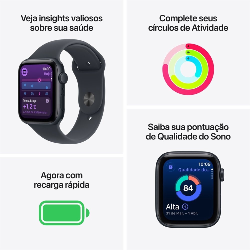 Apple Watch SE 3 GPS, Caixa Meia-noite de Alumínio de 40 mm, Pulseira Esportiva Meia-noite, Tamanho P/M - MEH94AM/A Apple Watch SE 3 GPS, Caixa Meia-noite de Alumínio de 40 mm, Pulseira Esportiva Meia-noite, Tamanho P/M - MEH94AM/A