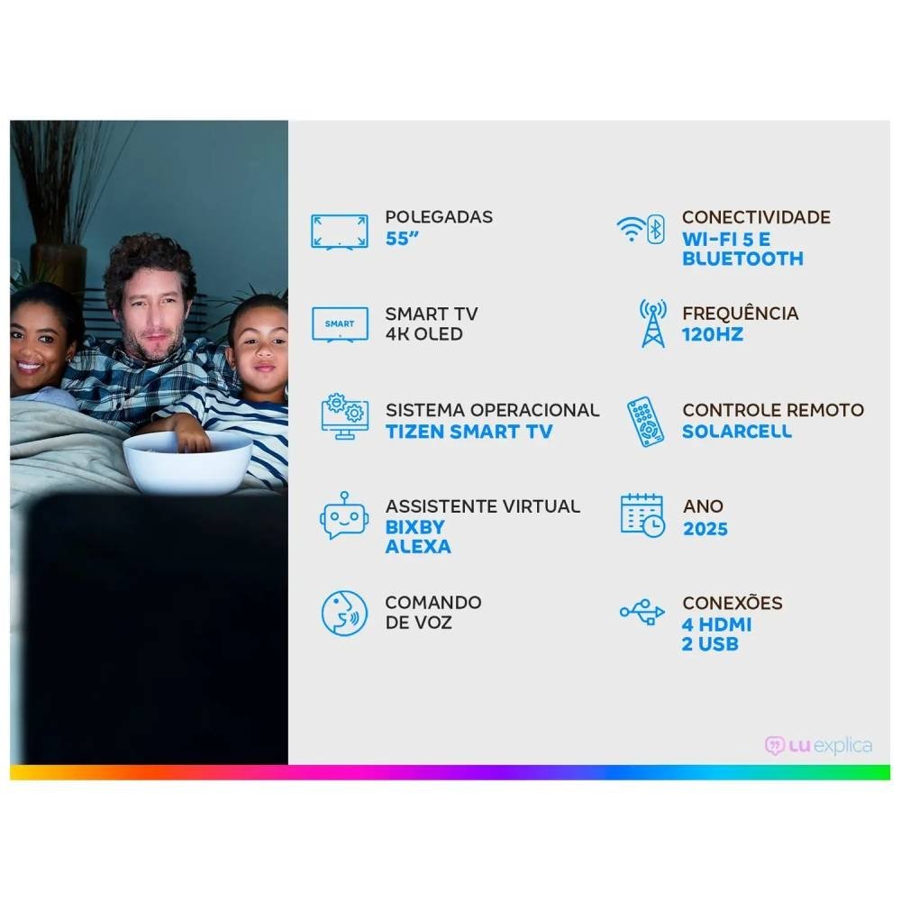 Smart TV 55"" Samsung 4K OLED S85F QN55S85FAGXZD 120Hz Tizen NQ4 AI Gen2 Bixby Alexa 4 HDMI - view 12