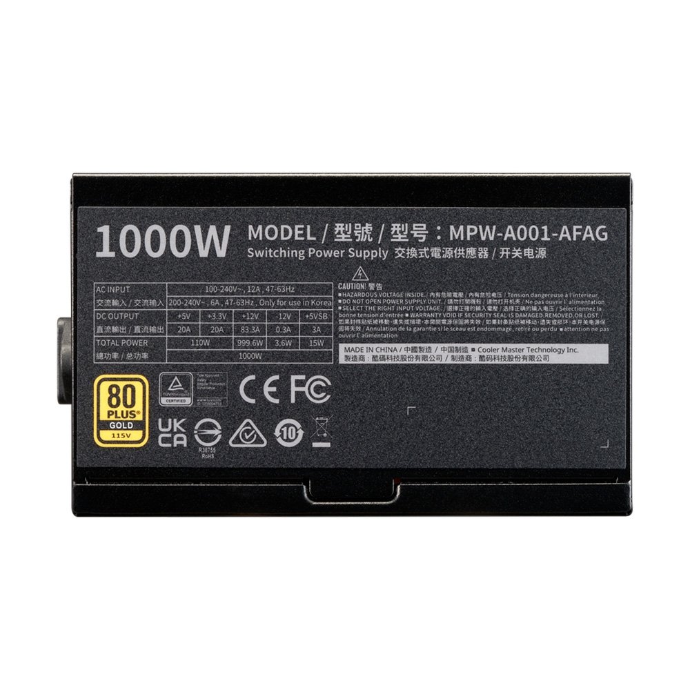 Fonte Cooler Master Elite Gold, 1000W, 80 Plus Gold, Modular, PFC Ativo, Preta - MPW-A001-AFAG-BBR Fonte Cooler Master Elite Gold, 1000W, 80 Plus Gold, Modular, PFC Ativo, Preta - MPW-A001-AFAG-BBR