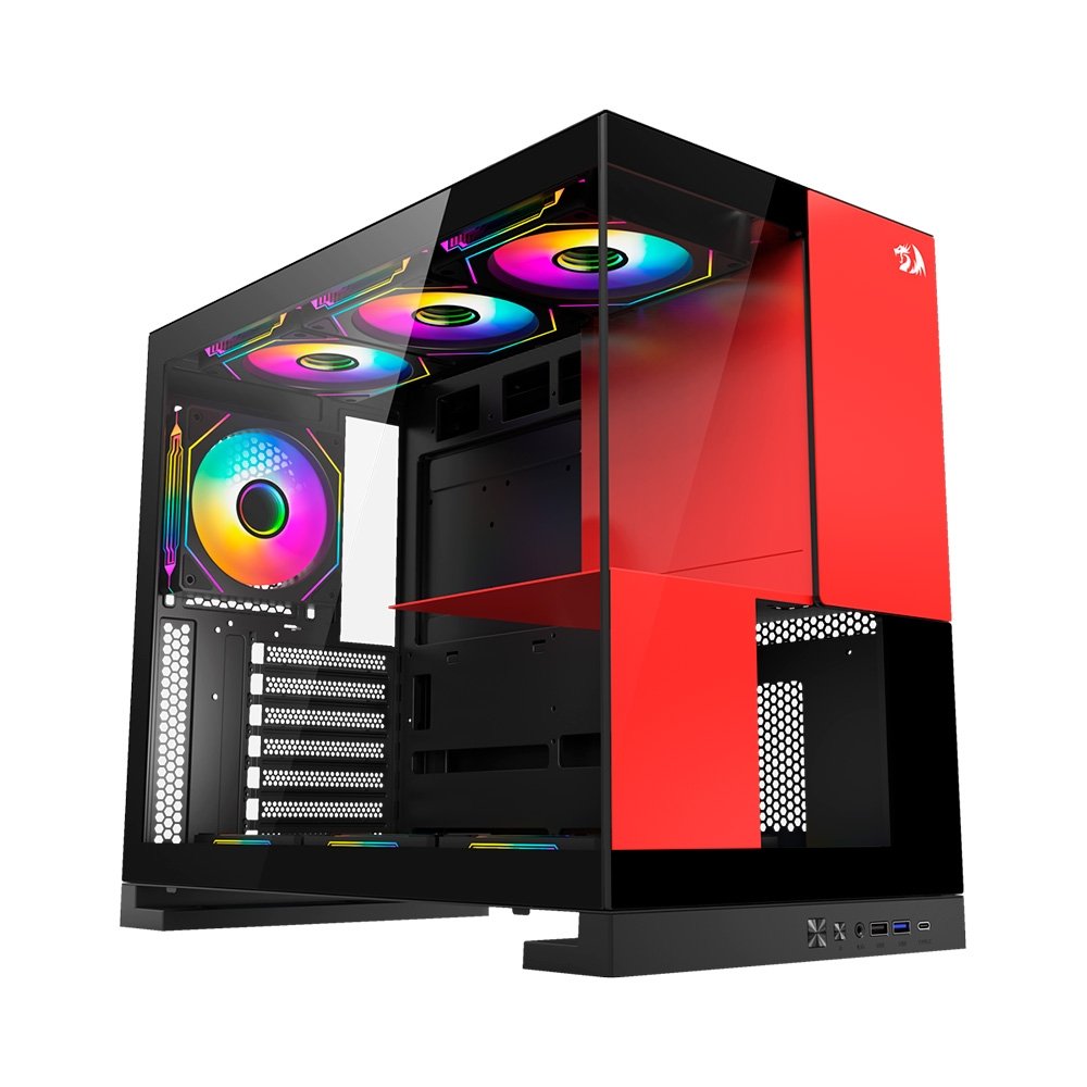 Gabinete Gamer Redragon Eternal P&V, Mid Tower, ARGB, ATX, Lateral em Vidro, Sem Fans, Preto e Vermelho - CA-612BR Gabinete Gamer Redragon Eternal P&V, Mid Tower, ARGB, ATX, Lateral em Vidro, Sem Fans, Preto e Vermelho - CA-612BR