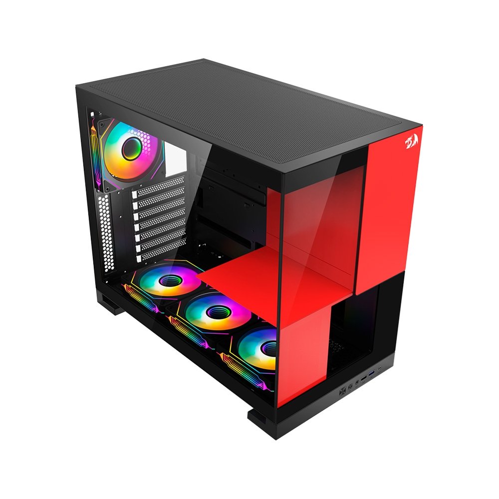 Gabinete Gamer Redragon Eternal P&V, Mid Tower, ARGB, ATX, Lateral em Vidro, Sem Fans, Preto e Vermelho - CA-612BR Gabinete Gamer Redragon Eternal P&V, Mid Tower, ARGB, ATX, Lateral em Vidro, Sem Fans, Preto e Vermelho - CA-612BR