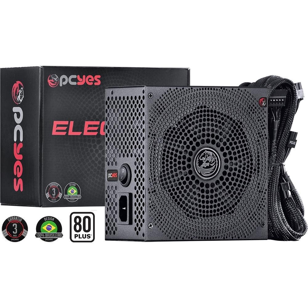 Fonte PCYes Electro V2, 500W, 80 Plus White, PFC Ativo, Preto - ELV2WHPTO500W Fonte PCYes Electro V2, 500W, 80 Plus White, PFC Ativo, Preto - ELV2WHPTO500W