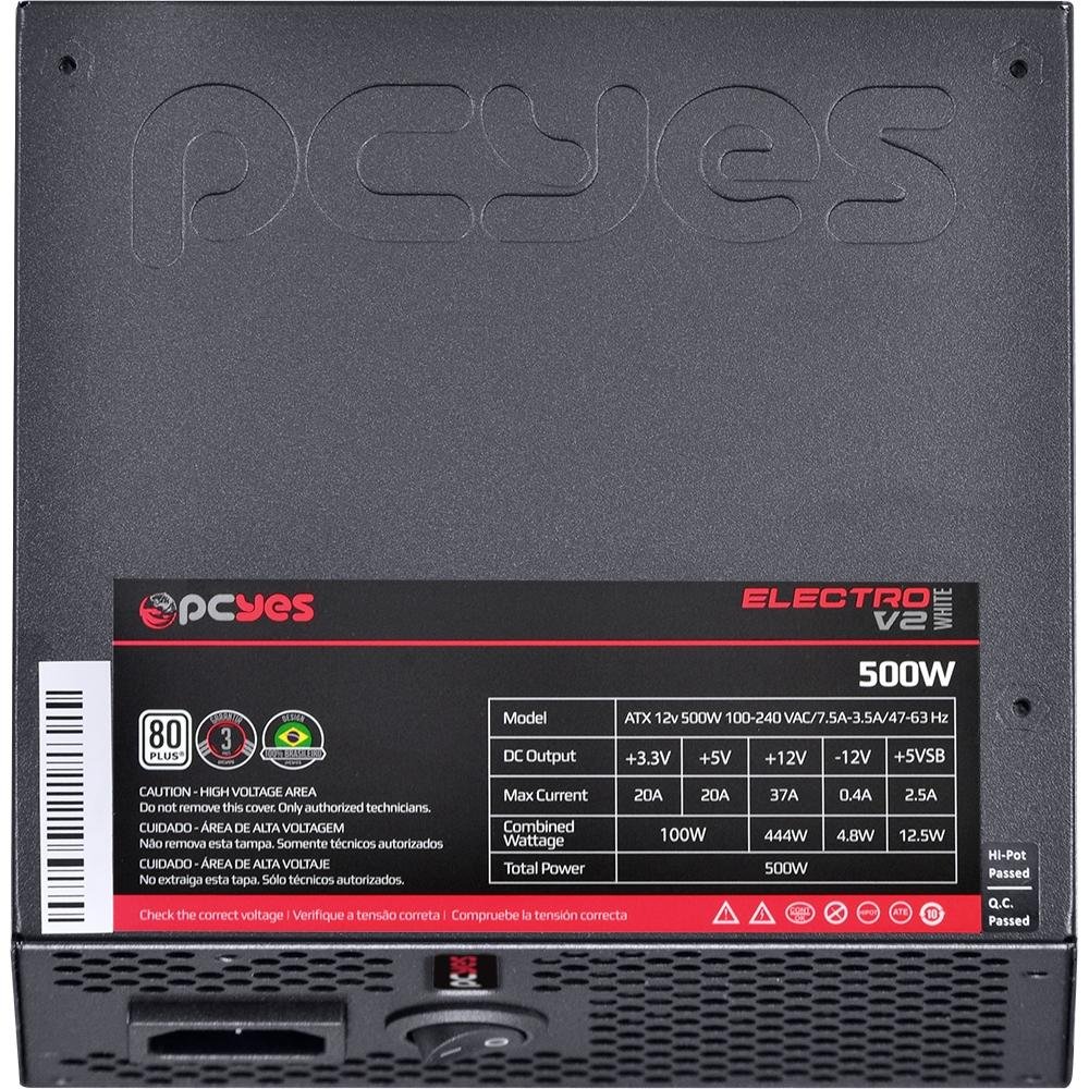 Fonte PCYes Electro V2, 500W, 80 Plus White, PFC Ativo, Preto - ELV2WHPTO500W Fonte PCYes Electro V2, 500W, 80 Plus White, PFC Ativo, Preto - ELV2WHPTO500W