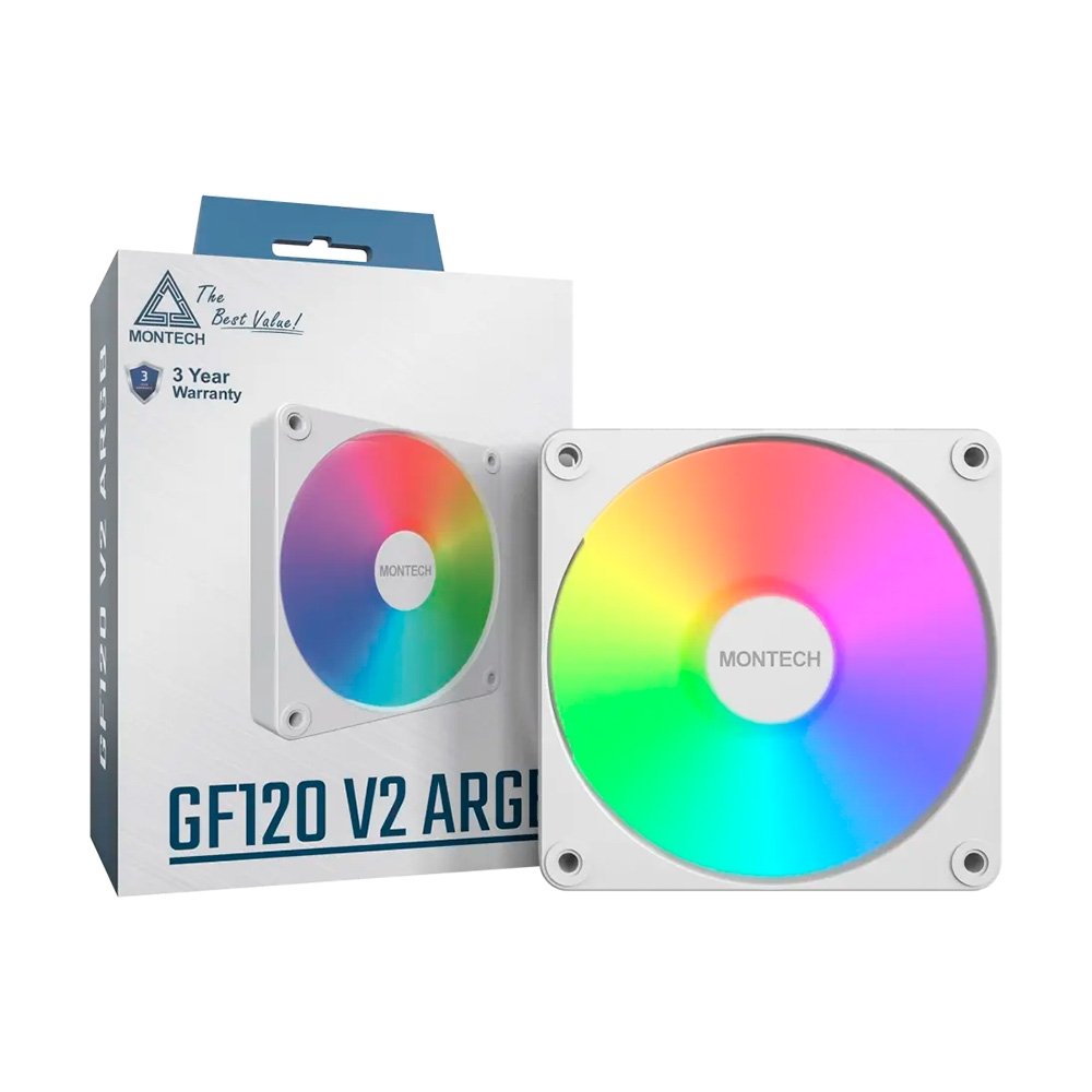 Kit Ventoinhas Montech GF120 V2, ARGB, 3x 120mm, Branco - GF120V2ARGB3PW Kit Ventoinhas Montech GF120 V2, ARGB, 3x 120mm, Branco - GF120V2ARGB3PW
