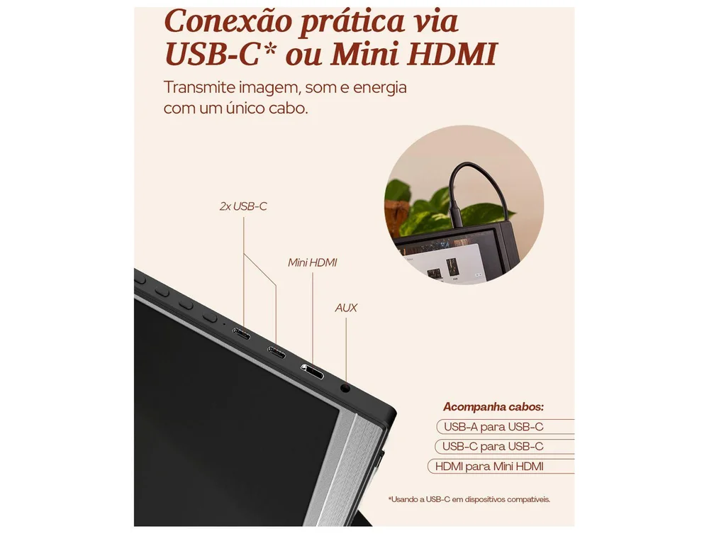 Monitor 60Hz Full HD WB Office 12322 Portátil 15,6" IPS Horizontal e Vertical WBMP01BK