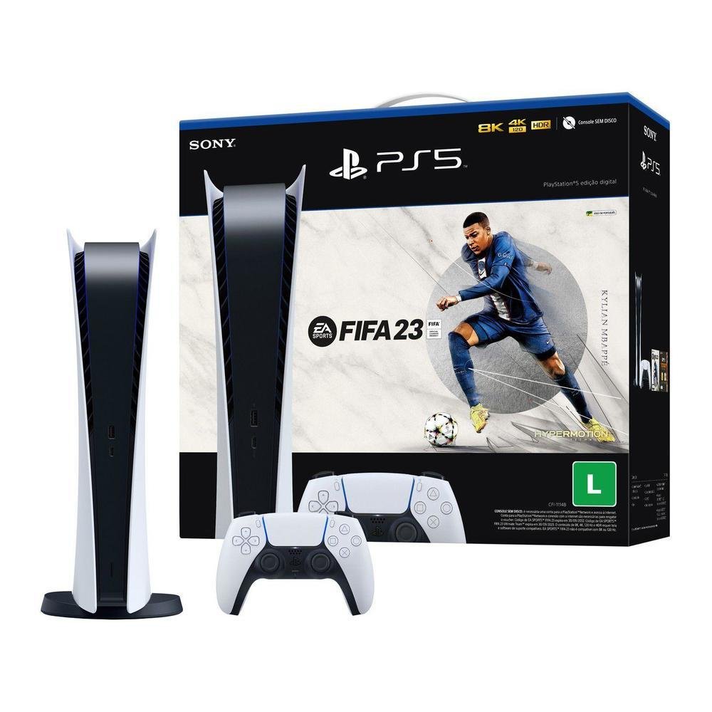 Console Sony PlayStation 5, Edição Digital 2022, 825GB com 1 Controle + FIFA 23 Lançamento Console Sony PlayStation 5, Edição Digital 2022, 825GB com 1 Controle + FIFA 23 Lançamento