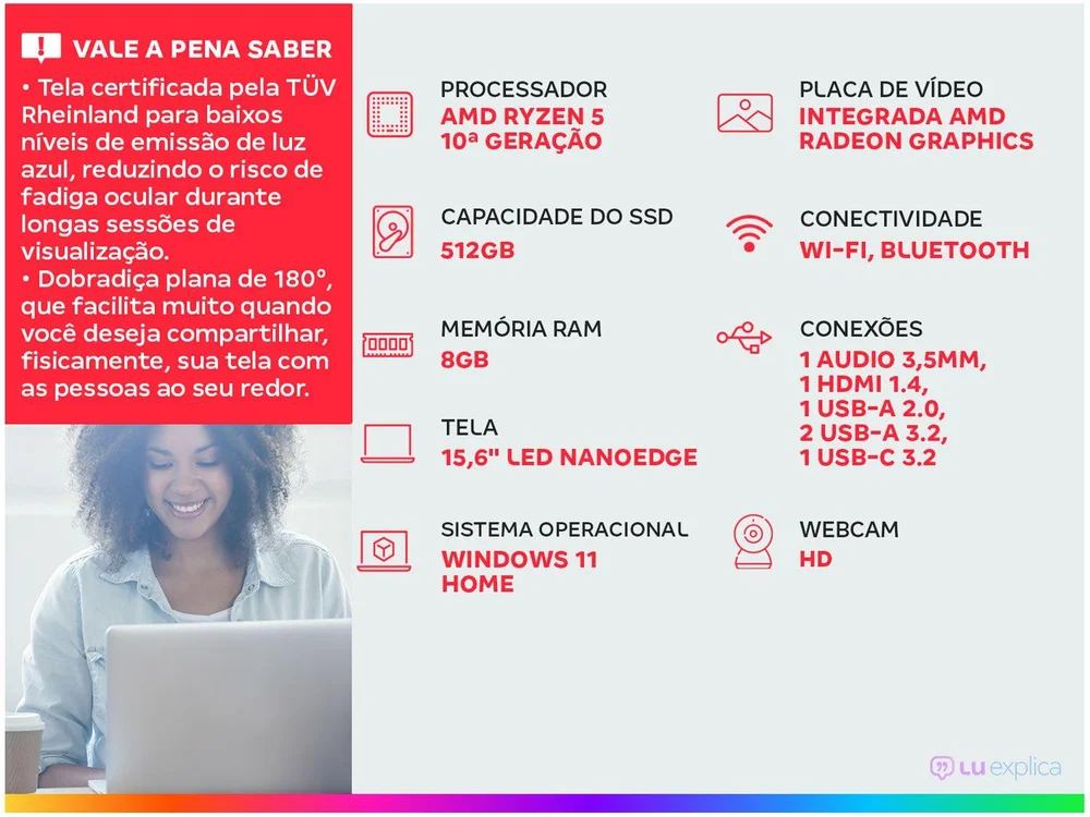 Notebook Asus Vivobook, AMD Ryzen 5 4600h, 8GB, SSD 512GB, Tela 15.6 Full HD, Windows 11 Home, Prata Metálico - M1502ia-Ej378w