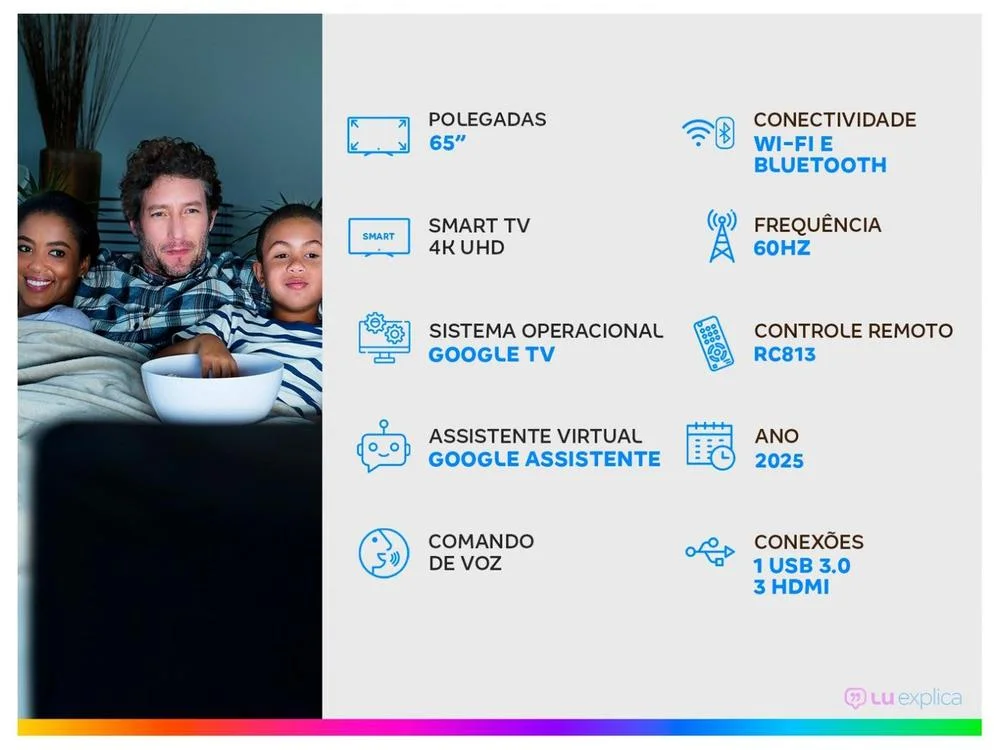 Smart TV 65"" TCL 4K UHD QLED 65P7K Google TV AiPQ Google Assistente 3 HDMI 1 USB - view 4