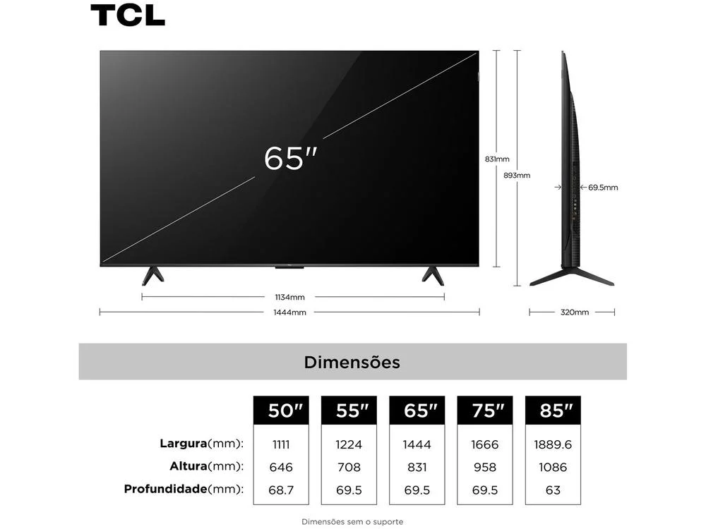 Smart TV 65"" TCL 4K UHD QLED 65P7K Google TV AiPQ Google Assistente 3 HDMI 1 USB - view 6