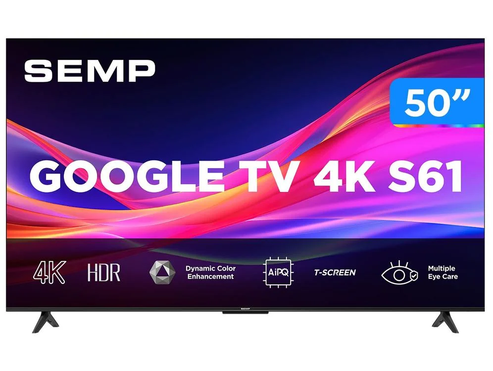 Smart TV 50"" Semp 4K UHD LED S61 Google TV AiPQ Pro Google Assistente 3 HDMI