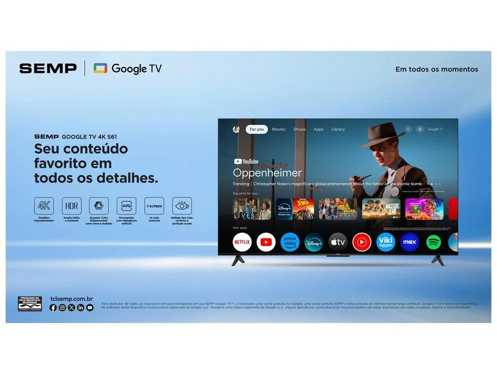 Smart TV 50"" Semp 4K UHD LED S61 Google TV AiPQ Pro Google Assistente 3 HDMI - view 3