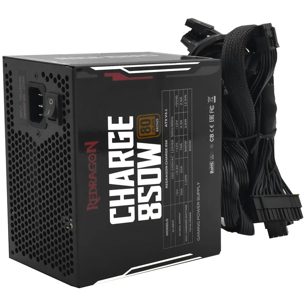 Fonte Atx 0850 W Redragon Frc-850w, 80 Plus Bronze, Pfc Ativo, Sem Cabo, Preta Fonte Atx 0850 W Redragon Frc-850w, 80 Plus Bronze, Pfc Ativo, Sem Cabo, Preta