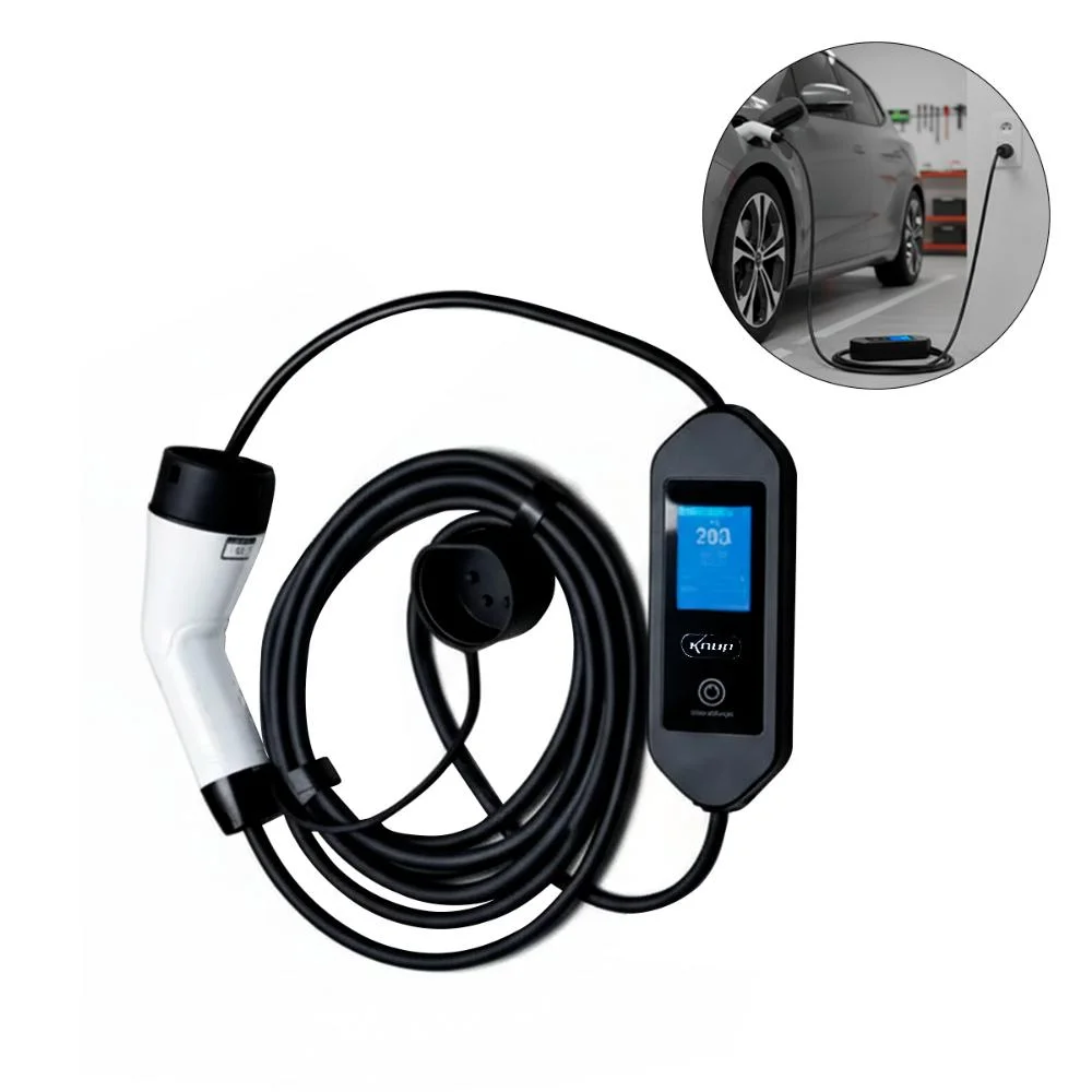 Carregador Portátil 4.4kw Para Veículos Elétricos, 20a, Conector Tipo 2, Tela Lcd, Bivolt, Resistente À Água