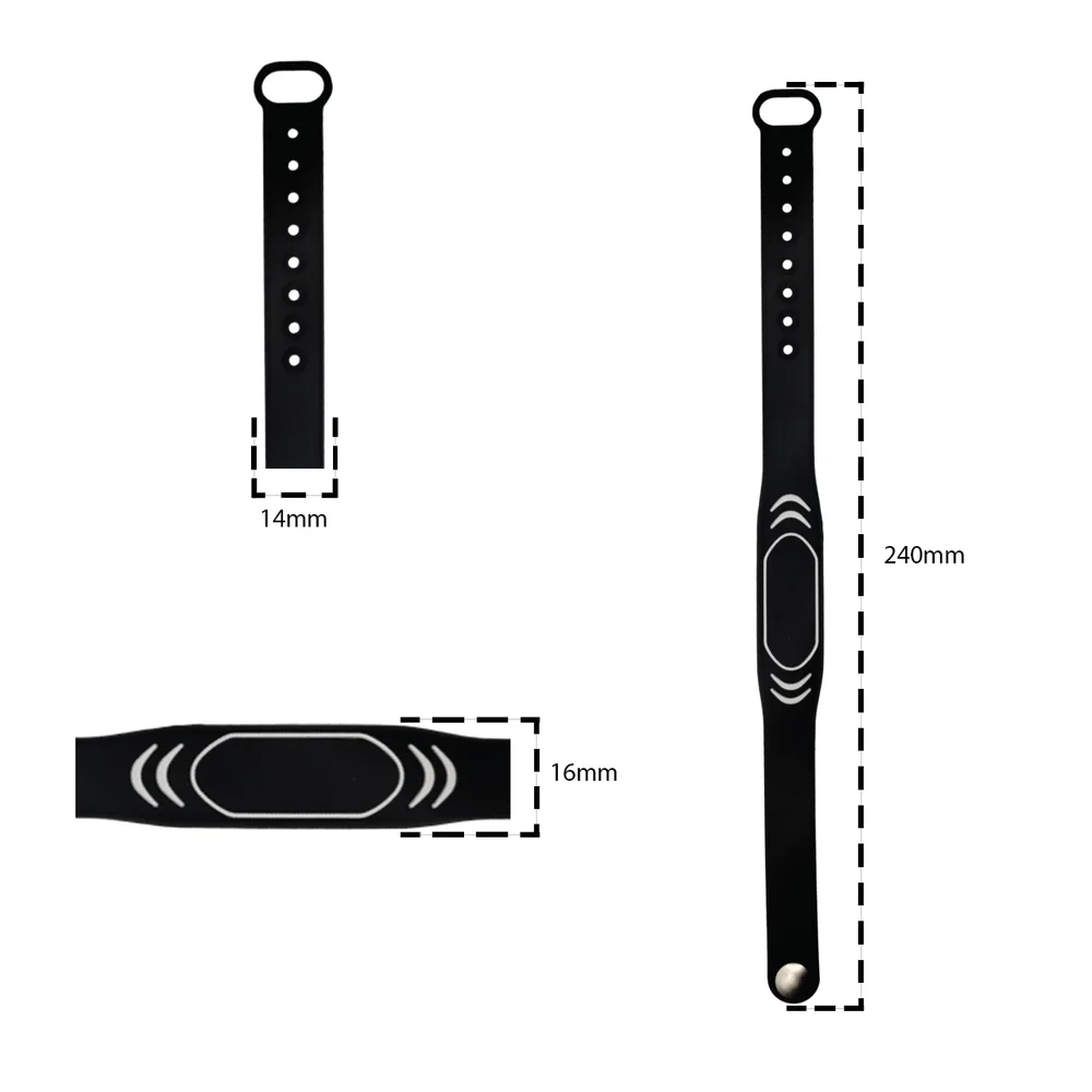 Pulseira Rfid 13,56 Mhz Silicone Slim Preto - 100 Unidades