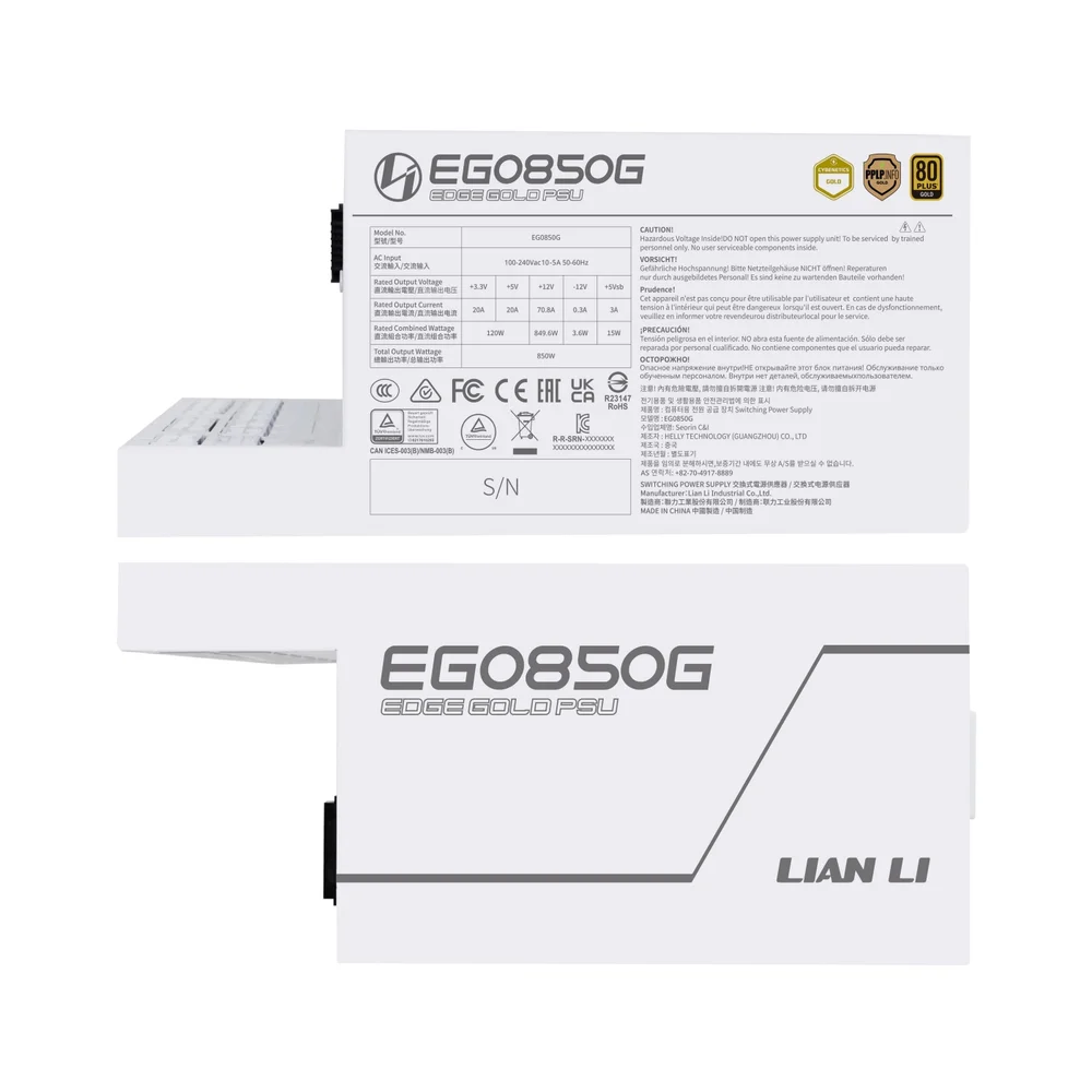 Fonte 850w 80 Plus Gold Lian Li Edge Gold, Atx 3.1, Full-modular, White - Eg0850g White Br