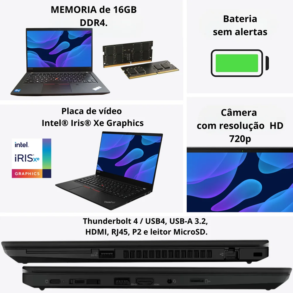"Usado - Lenovo Thinkpad T14 Gen 2 Intel Core i5 16gb Ram SSD 256gb Tela Touch Hd 14"" Preto" - view 2