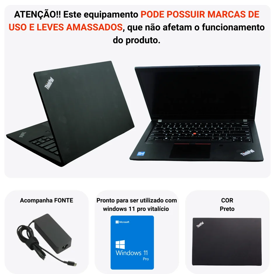 "Usado - Lenovo Thinkpad T14 Gen 2 Intel Core i5 16gb Ram SSD 256gb Tela Touch Hd 14"" Preto" - view 3