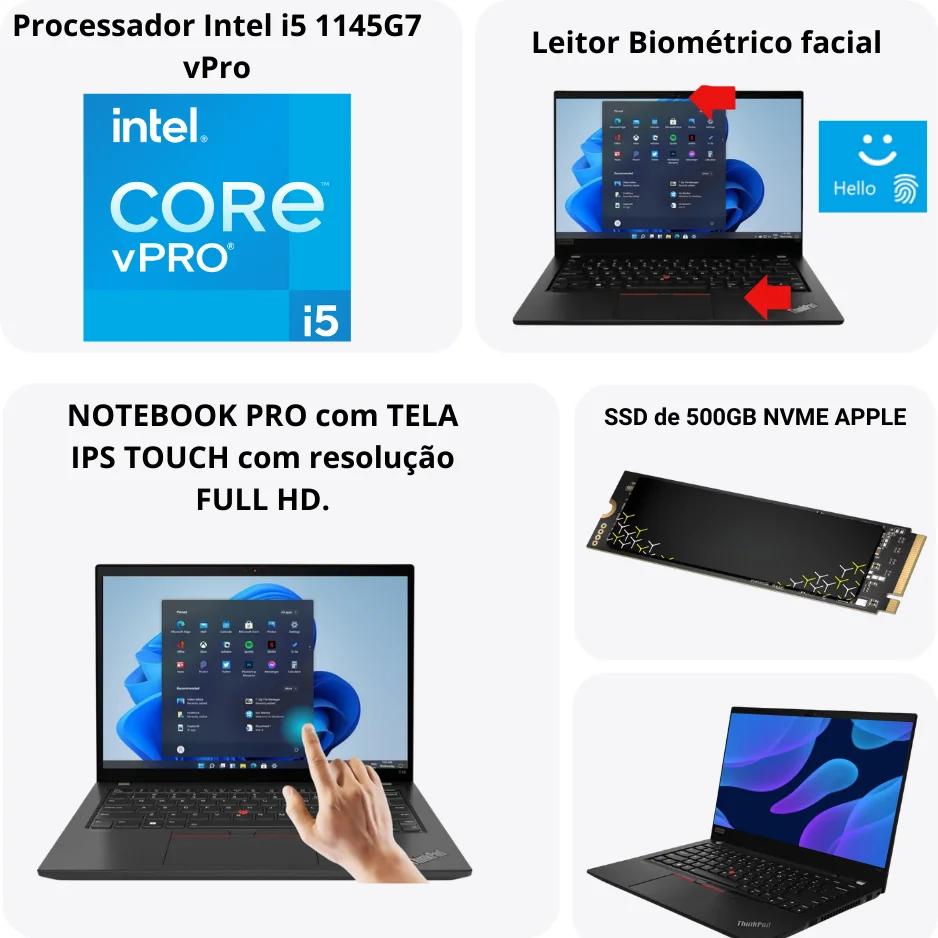 "Usado - Lenovo Thinkpad T14 Gen 2 Intel Core i5 16gb Ram SSD 256gb Tela Touch Hd 14"" Preto" - view 4