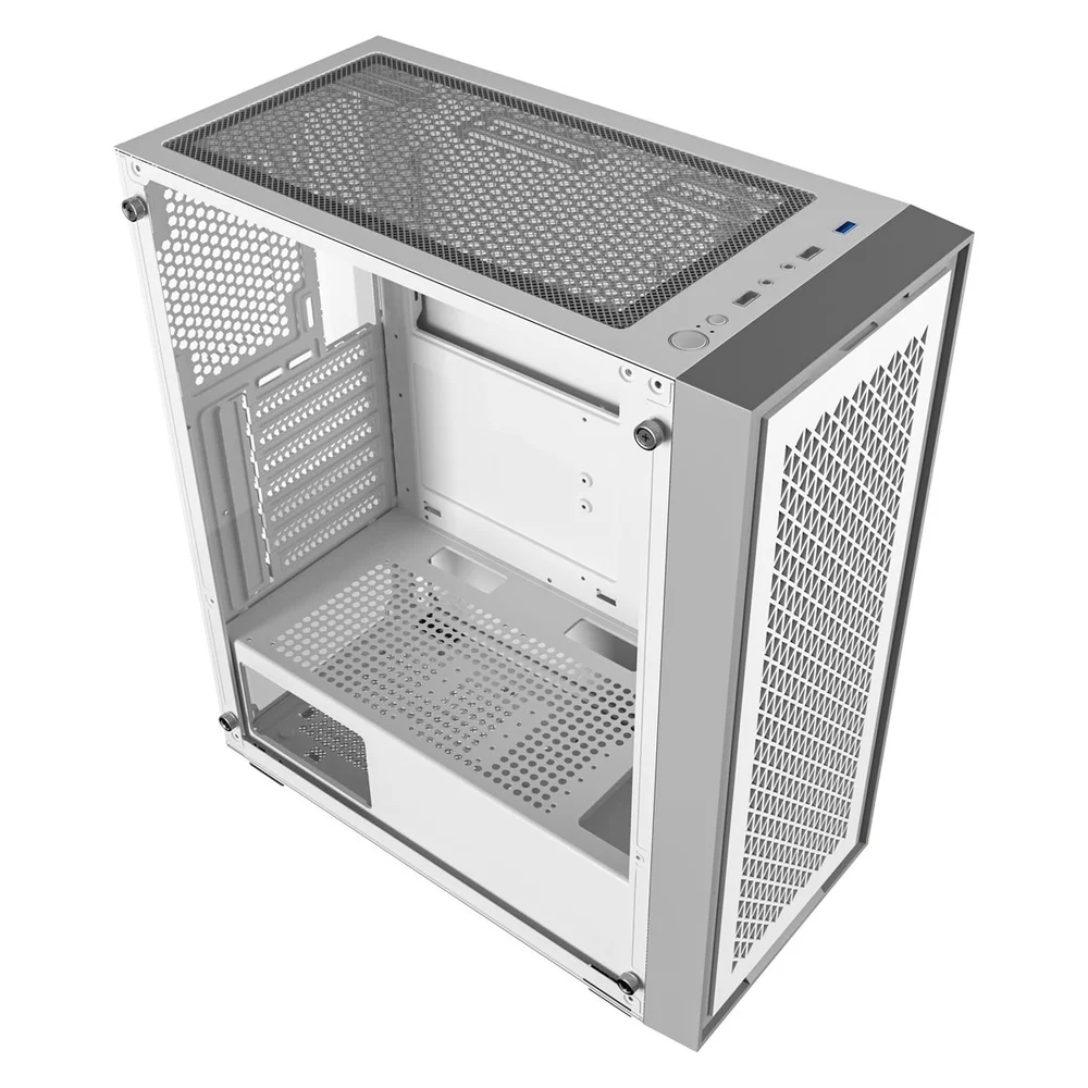 Gabinete Gamer Bluecase Bg-050 X-frame, Sem Fonte, 3 Fans, ARGB, Lateral De Vidro, Branco E Cinza