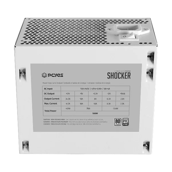 Fonte Gamer PCyes Shocker 500w White Ghost 80 Plus Standard - Pf500shwg Fonte Gamer PCyes Shocker 500w White Ghost 80 Plus Standard - Pf500shwg