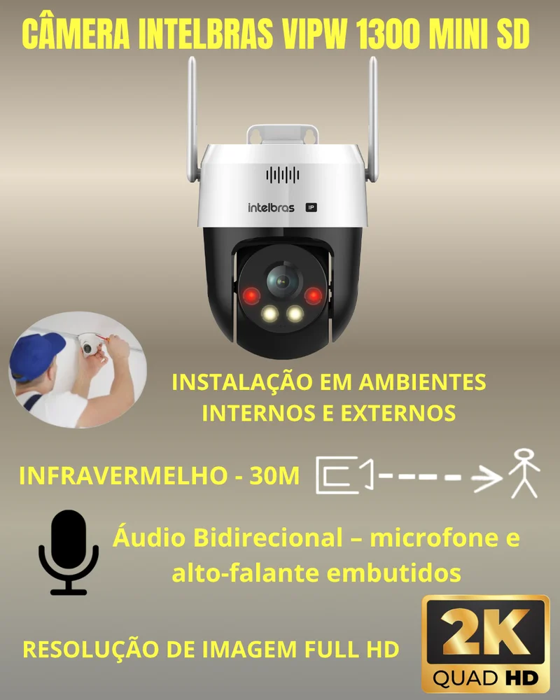 Kit 4 Câmeras Ip Vipw 1300 Mini Intelbras Wi-fi Cartão 64gb