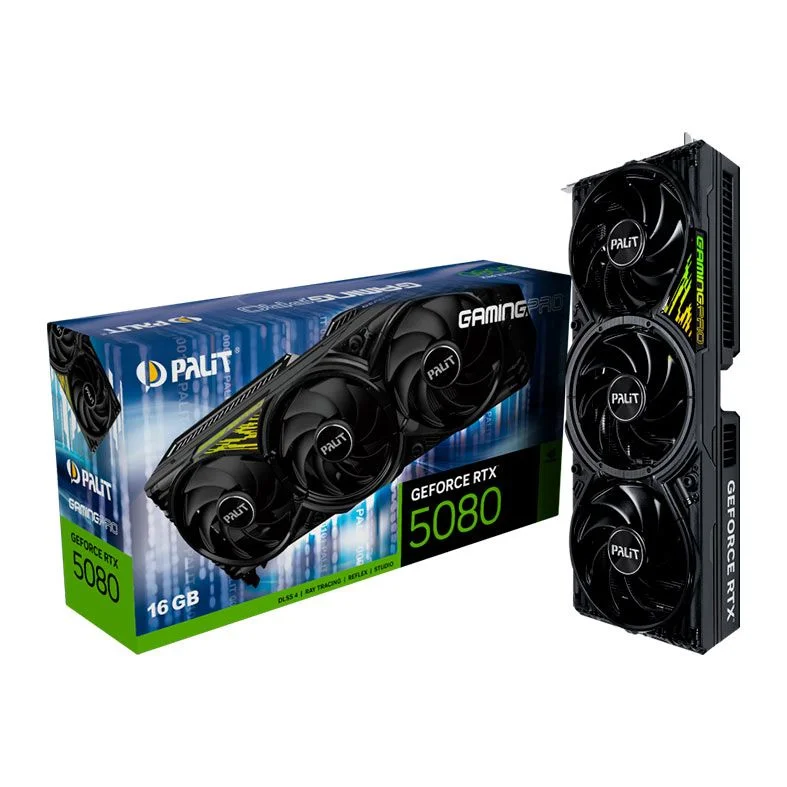 Placa De Vídeo Geforce Ddr7 16gb/256 Bits RTX 5080 Palit Gaming, 3 Fans, Dp, HDMI, Ne75080019t2-gb2031y, Preta Placa De Vídeo Geforce Ddr7 16gb/256 Bits RTX 5080 Palit Gaming, 3 Fans, Dp, HDMI, Ne75080019t2-gb2031y, Preta