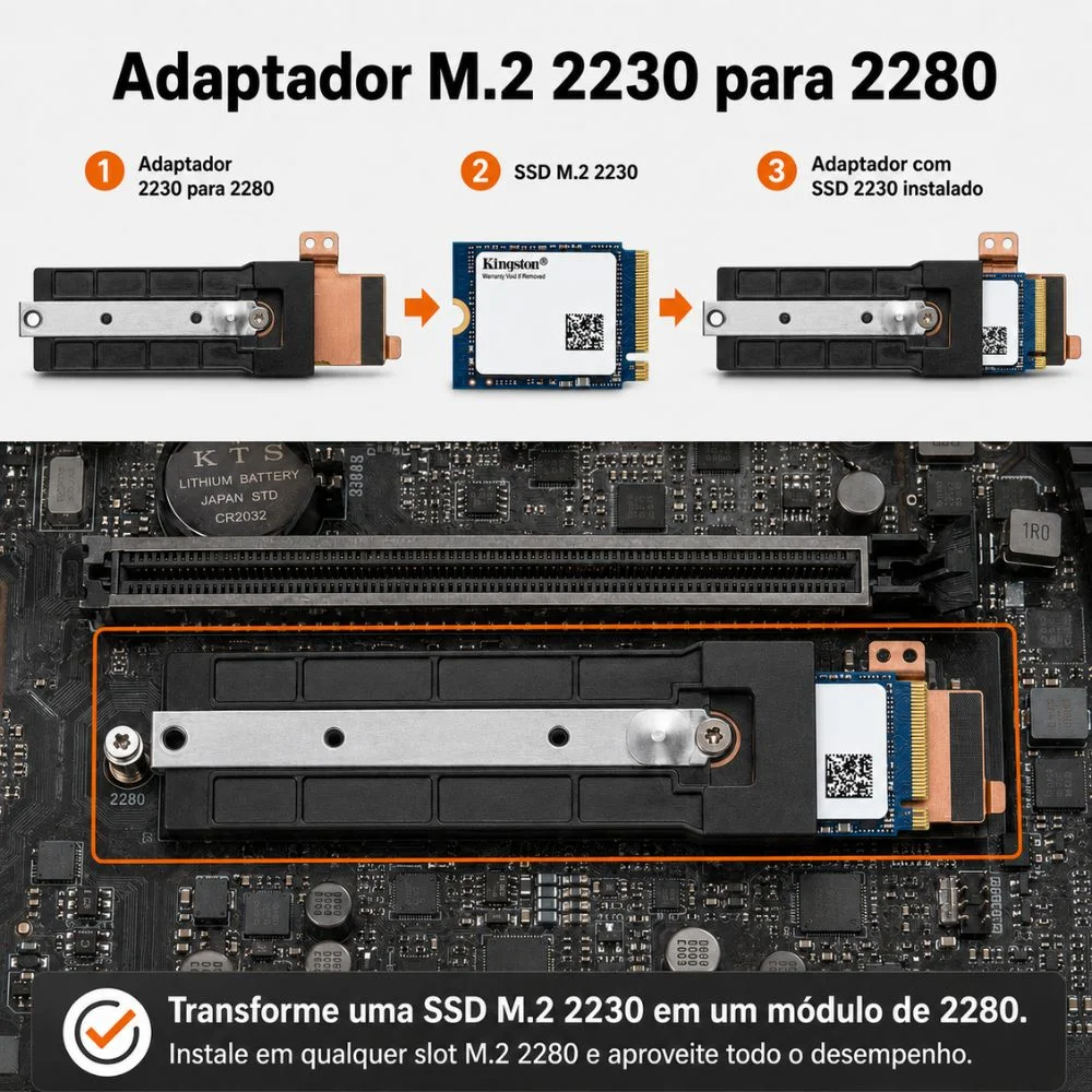Base De Fixação Para SSD M.2 Nvme 2230 Com Dissipador Metálico Cobreado – Bracket De Fixação Notebook/mini PC Base De Fixação Para SSD M.2 Nvme 2230 Com Dissipador Metálico Cobreado – Bracket De Fixação Notebook/mini PC