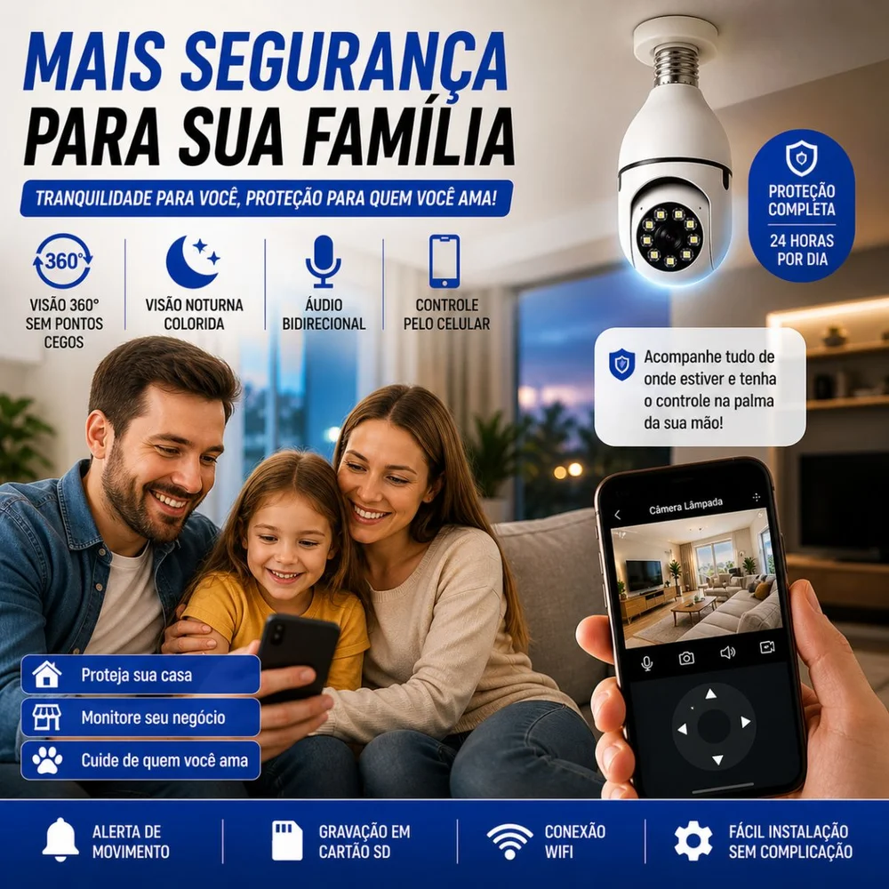 Kit 2 Câmeras Lampada E27  De Segurança Interna Externa  Ip Wifi Com Visão Noturna Ideal Casa Loja Escritorio Garagem