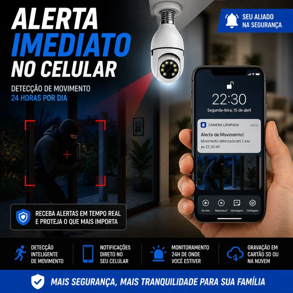 Kit 2 Câmeras Lampada E27  De Segurança Interna Externa  Ip Wifi Com Visão Noturna Ideal Casa Loja Escritorio Garagem