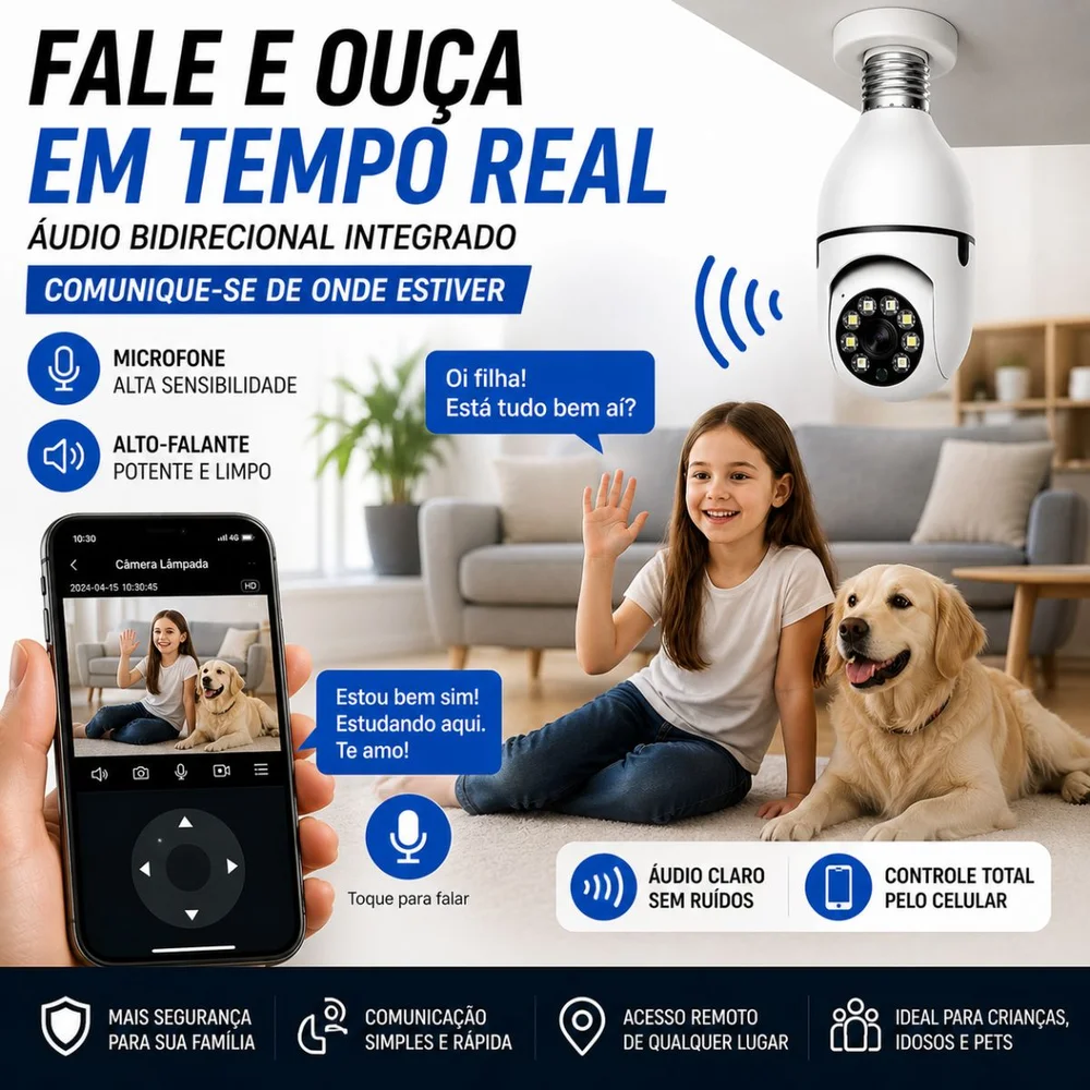 Kit 2 Câmeras Lampada E27  De Segurança Interna Externa  Ip Wifi Com Visão Noturna Ideal Casa Loja Escritorio Garagem