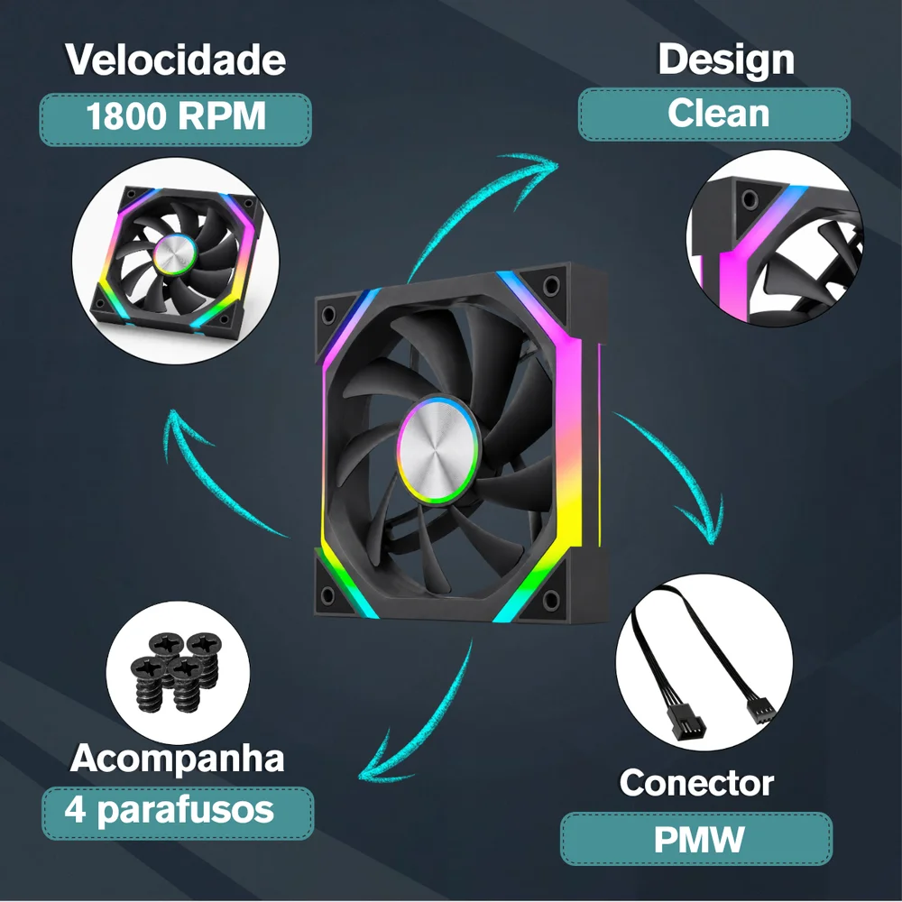 Fan Gamer Rise Mode Magneto X Reverse ARGB 120mm Preto 4 Pin PWM Fan Gamer Rise Mode Magneto X Reverse ARGB 120mm Preto 4 Pin PWM