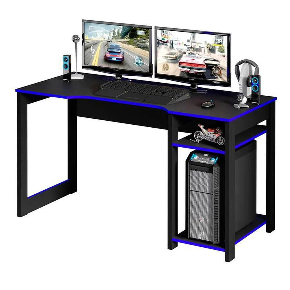 Mesa Para Escritório Gamer ME4152, Tecno Mobili - Preto / Azul Mesa Para Escritório Gamer ME4152, Tecno Mobili - Preto / Azul