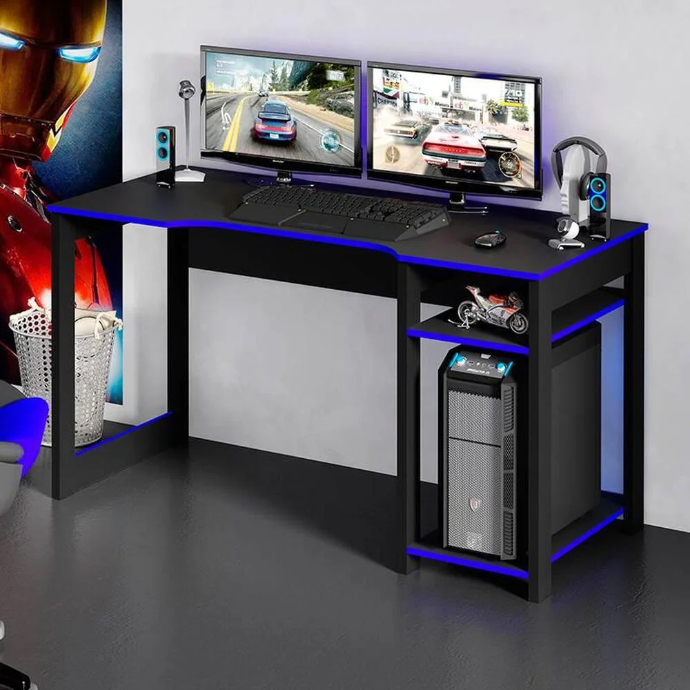 Mesa Para Escritório Gamer ME4152, Tecno Mobili - Preto / Azul Mesa Para Escritório Gamer ME4152, Tecno Mobili - Preto / Azul