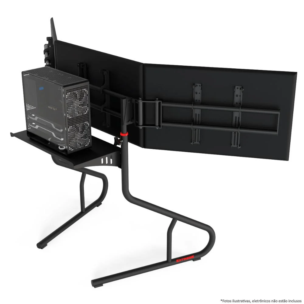 Suporte Tubular Externo Para 03 Telas De 26 Até 37 Polegadas, Com Porta PC/Console V2, Extreme Simracing