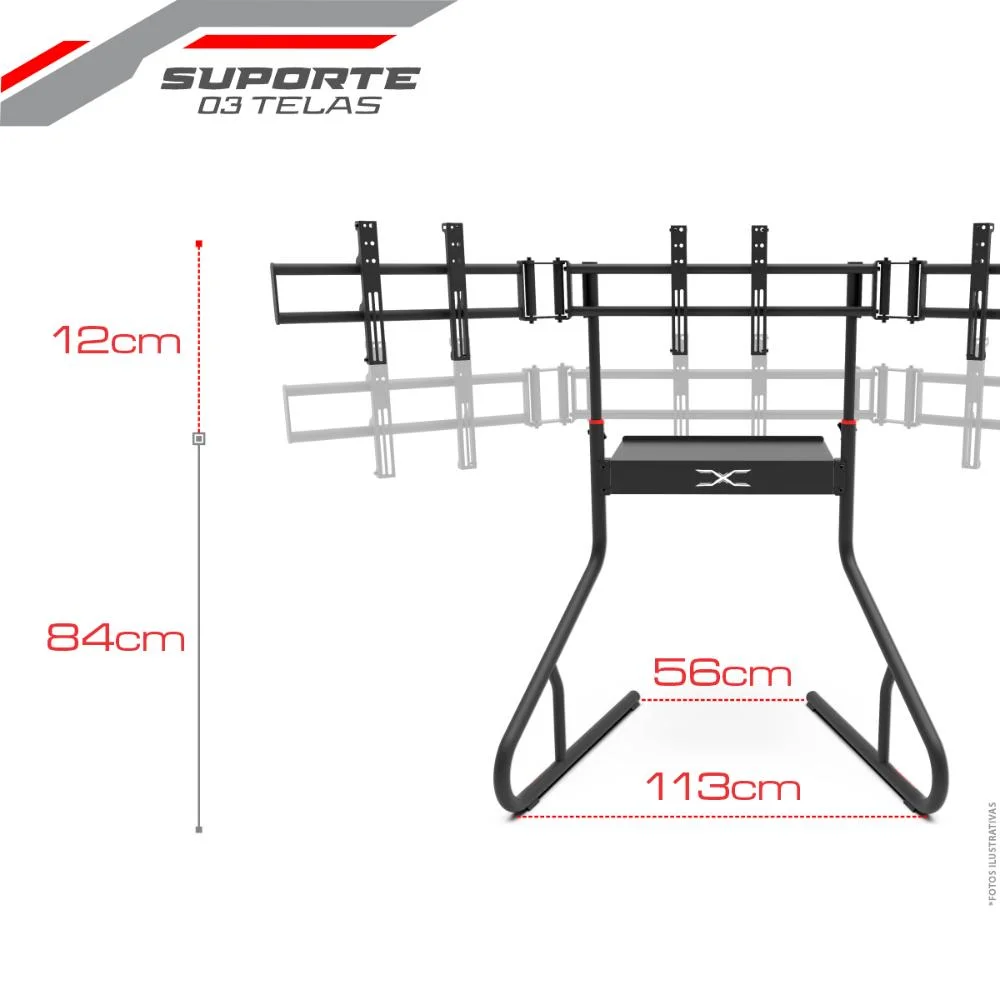 Suporte Tubular Externo Para 03 Telas De 26 Até 37 Polegadas, Com Porta PC/Console V2, Extreme Simracing