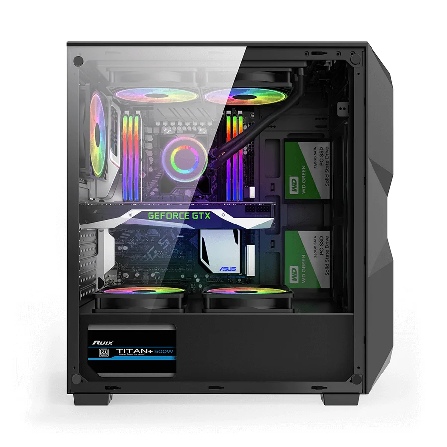 Gabinete Gamer Hayom, Mid Tower, ATX, Matx, Mini-itx, Lateral Em Vidro Temperado, 3 Fans RGB, Mesh Frontal Gabinete Gamer Hayom, Mid Tower, ATX, Matx, Mini-itx, Lateral Em Vidro Temperado, 3 Fans RGB, Mesh Frontal