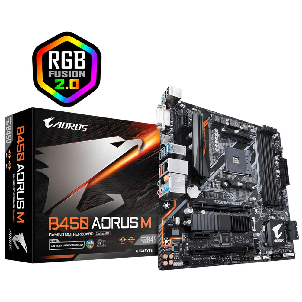 Placa-Mãe Gigabyte B450 Aorus M, AMD AM4, mATX, DDR4 Placa-Mãe Gigabyte B450 Aorus M, AMD AM4, mATX, DDR4