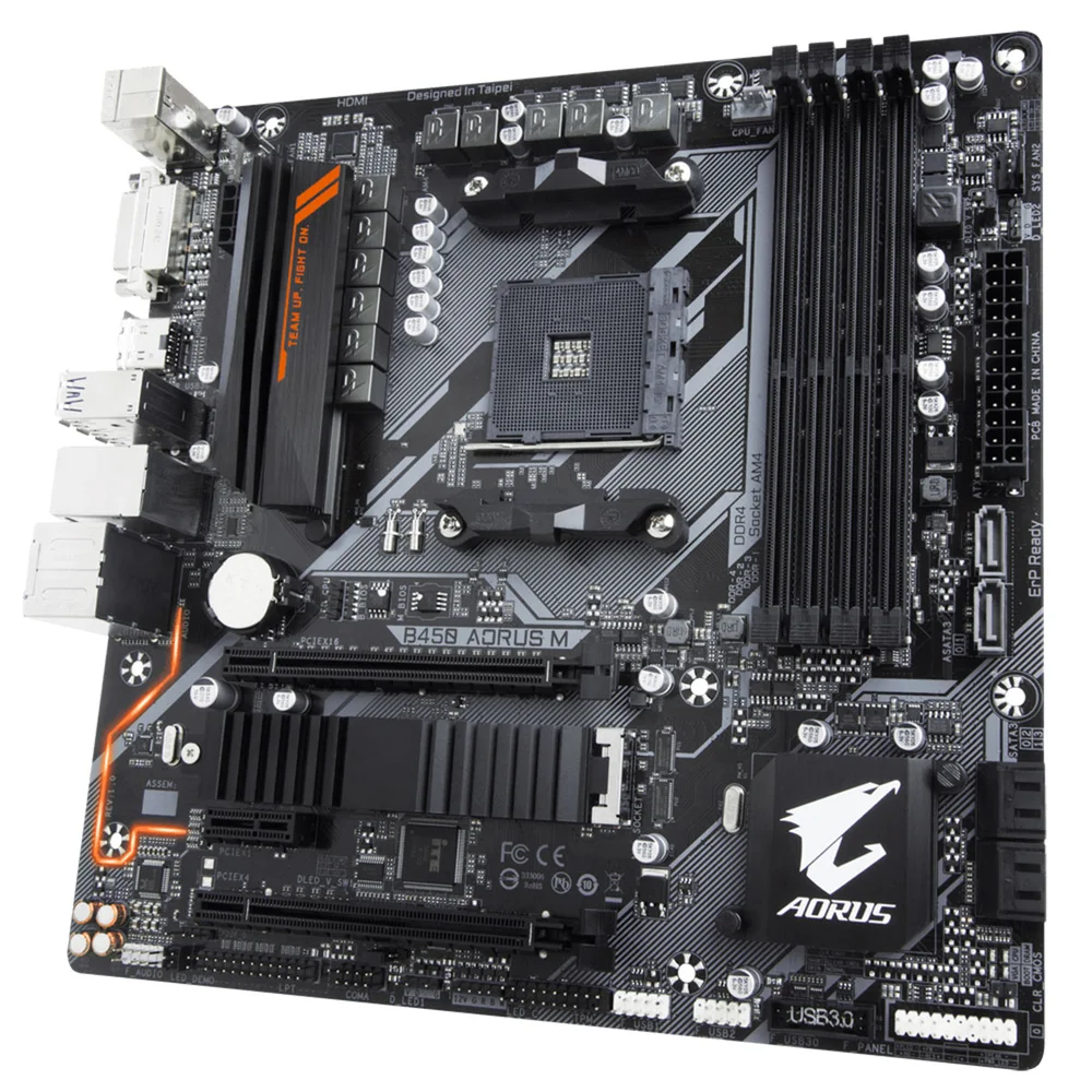 Placa-Mãe Gigabyte B450 Aorus M, AMD AM4, mATX, DDR4 Placa-Mãe Gigabyte B450 Aorus M, AMD AM4, mATX, DDR4