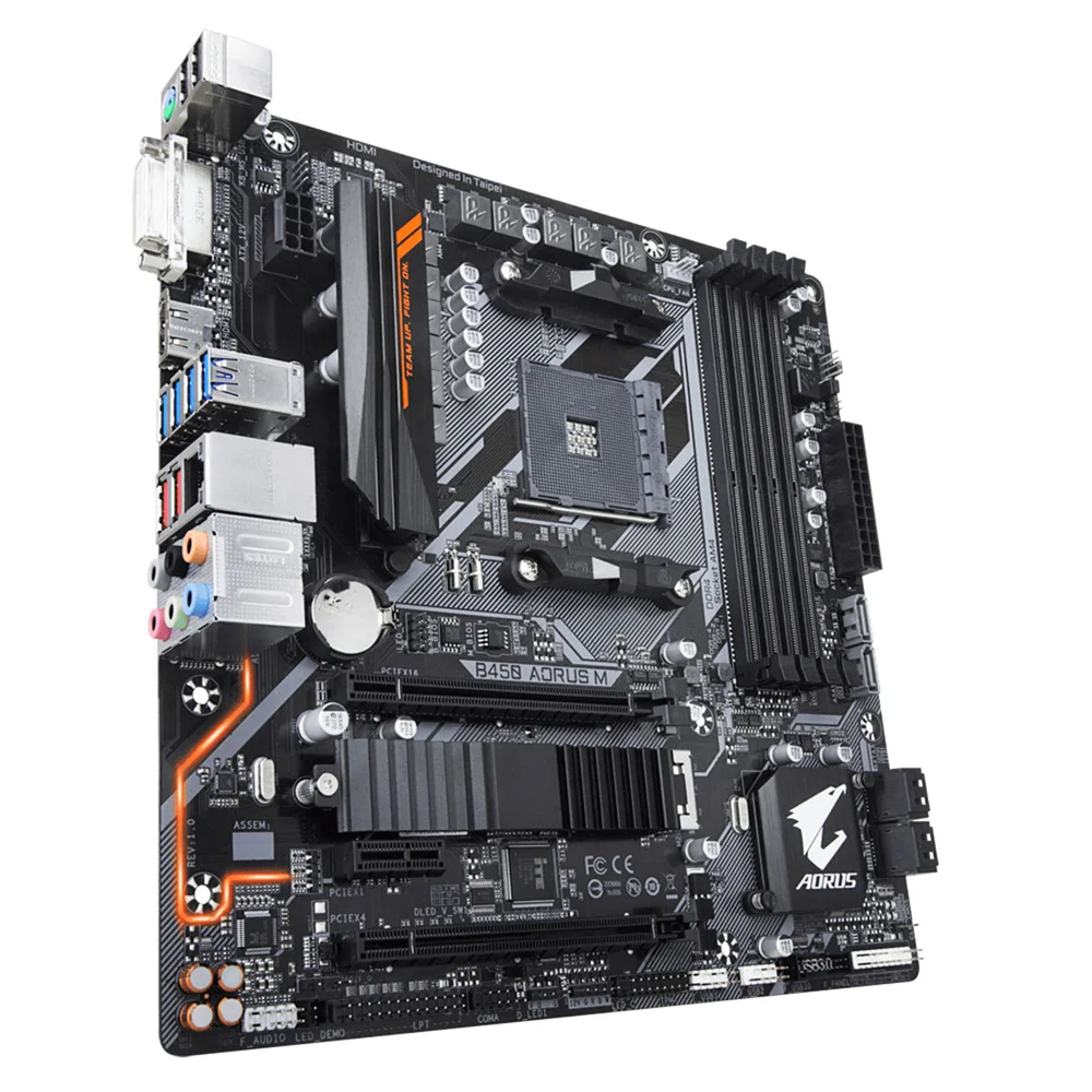 Placa-Mãe Gigabyte B450 Aorus M, AMD AM4, mATX, DDR4 Placa-Mãe Gigabyte B450 Aorus M, AMD AM4, mATX, DDR4