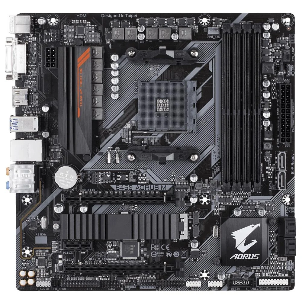 Placa-Mãe Gigabyte B450 Aorus M, AMD AM4, mATX, DDR4 Placa-Mãe Gigabyte B450 Aorus M, AMD AM4, mATX, DDR4