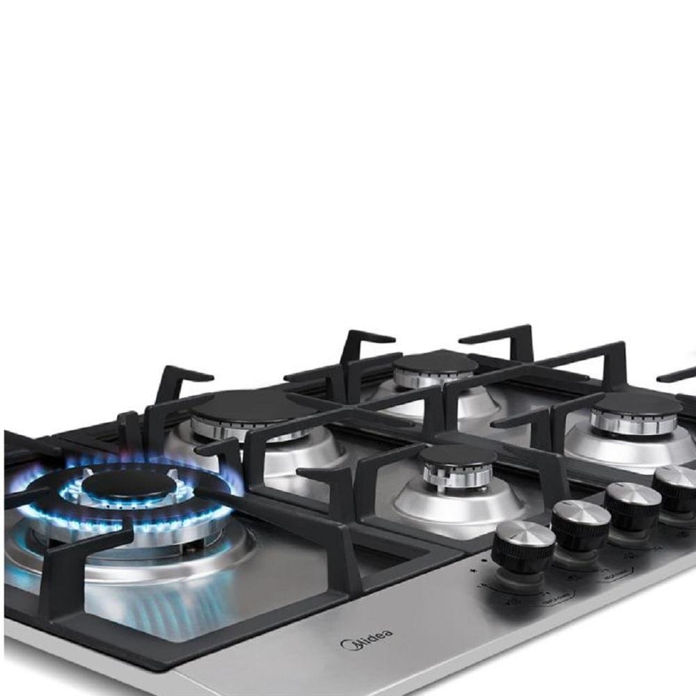 Cooktop Midea 5 Queimadores Com Tripla Chama Ferro Fundido Inox Bivolt Cya5b