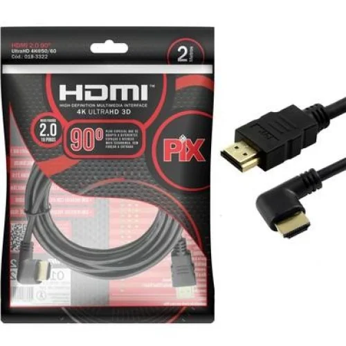 Cabo HDMI Pix 90 Graus 2M 20 3d 4k 19 Pinos KaBuM