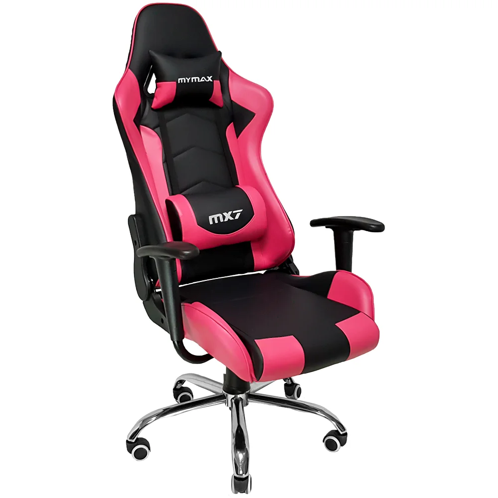 Cadeira Gamer Mymax MX7, Suportado até 150Kg, Giratória, Preto e Rosa Cadeira Gamer Mymax MX7, Suportado até 150Kg, Giratória, Preto e Rosa