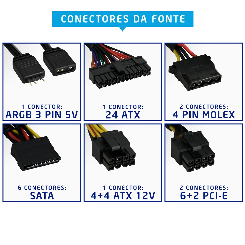 Fonte Evus Gamer, 600W, 80 Plus Bronze, LED RGB - EVG600 Fonte Evus Gamer, 600W, 80 Plus Bronze, LED RGB - EVG600